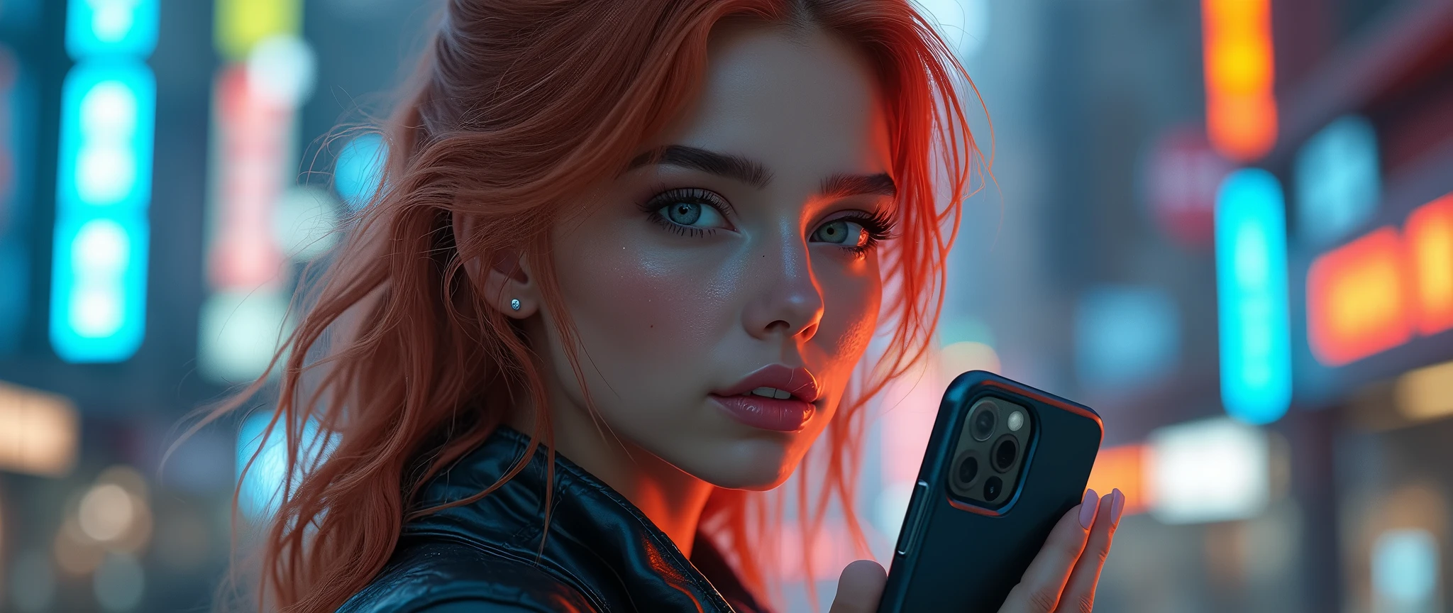 ((beautiful girl with cell phone in hand)) 4k 8k:: realist::4 cyberpunk::1 --v 4 --quality 2