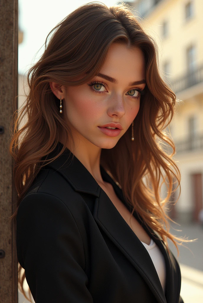 Décrivez une jeune femme âgée de 18 ans, dotée d'une forte personnalité et possédant les caractéristiques physiques suivantes : cheveux longs et beau physique. De plus, elle est d'origine française. Décrivez en détail son apparence.