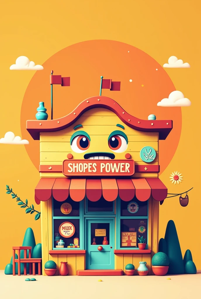 simple art, fun and orange with the name shoppe power
