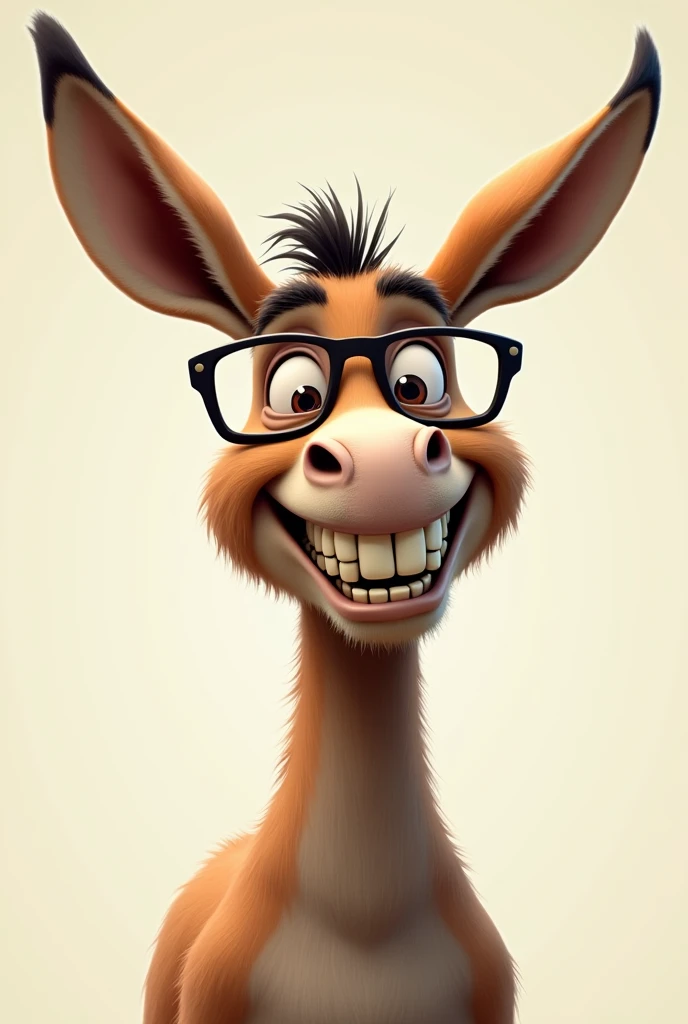 Create a laughing donkey with glasses