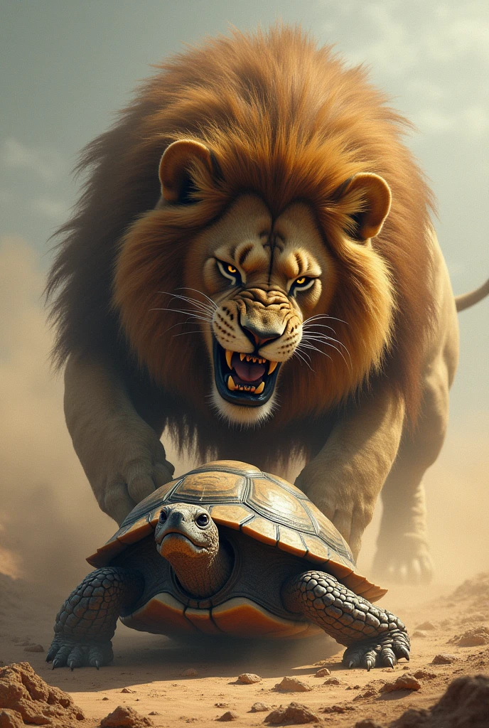 Lion eating turtle very aggressively turtle in lion teeth