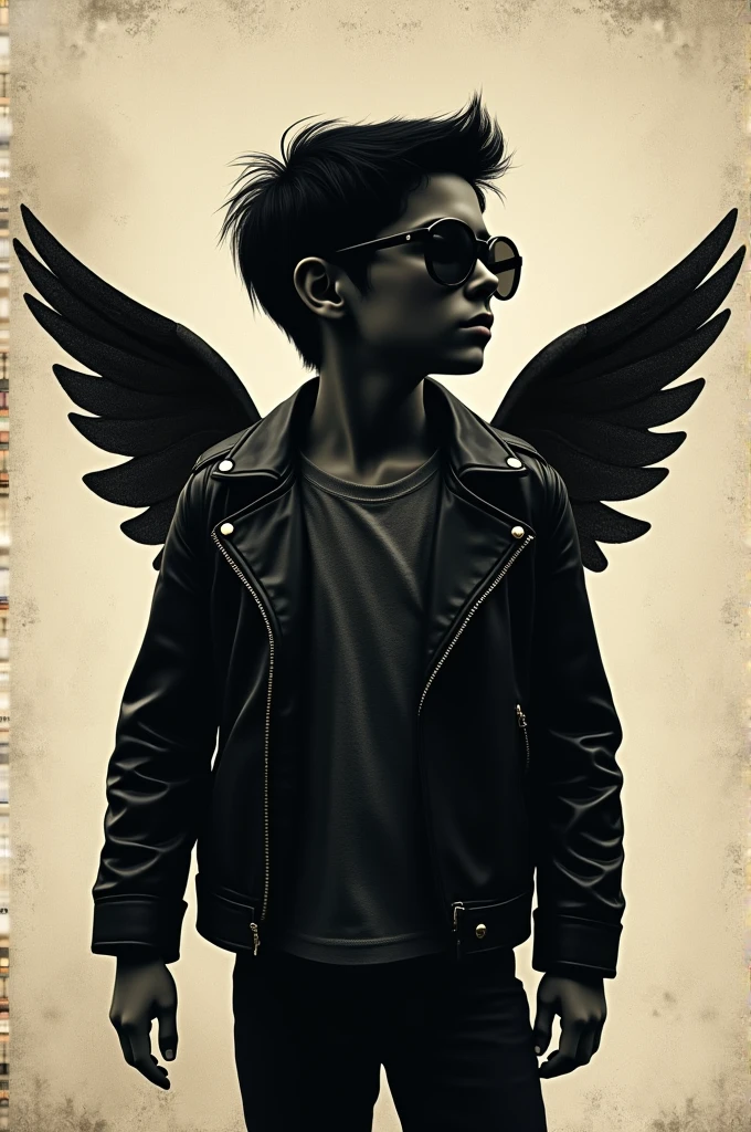 Help me create a cupid silhouette that looks modern, actual, that doesn't look cliché, that has a vintage style and has glasses and a leather jacket