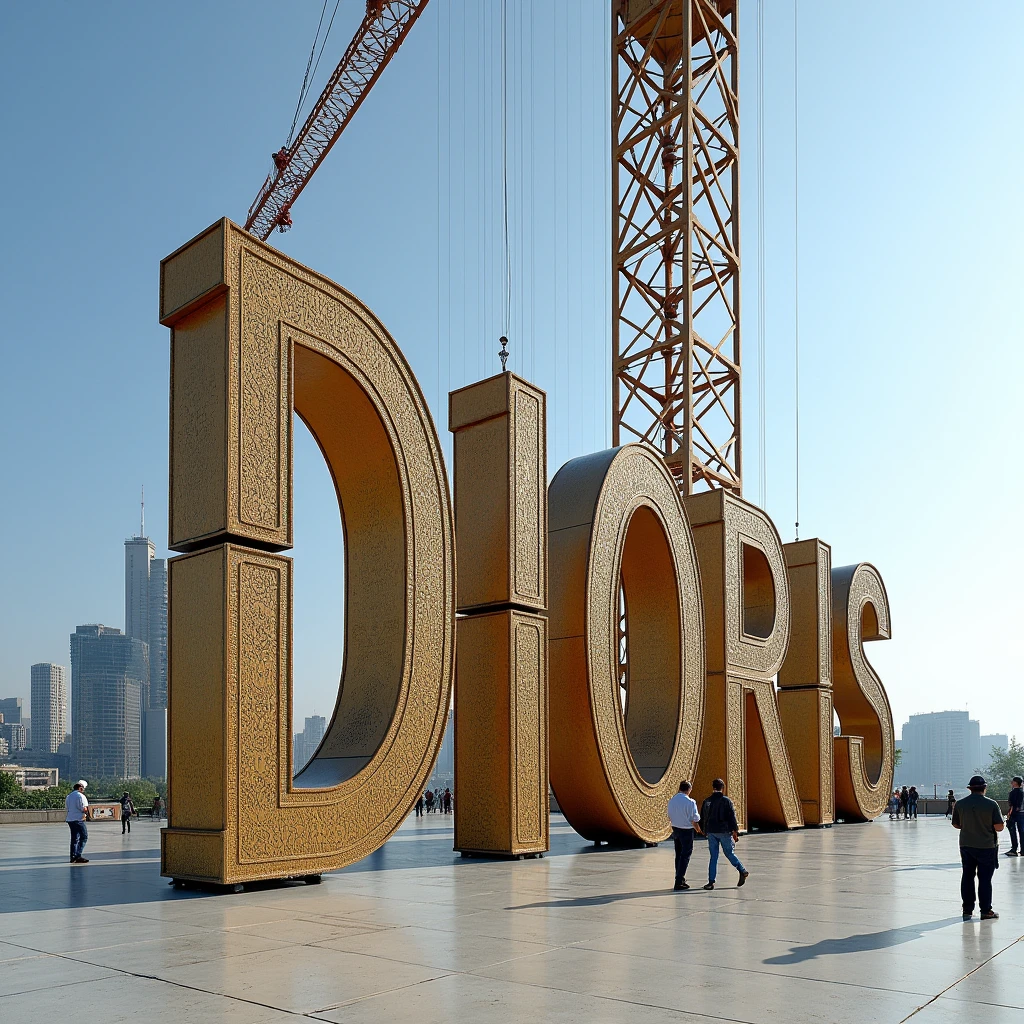 Placing these giant DIORIS letters using a crane