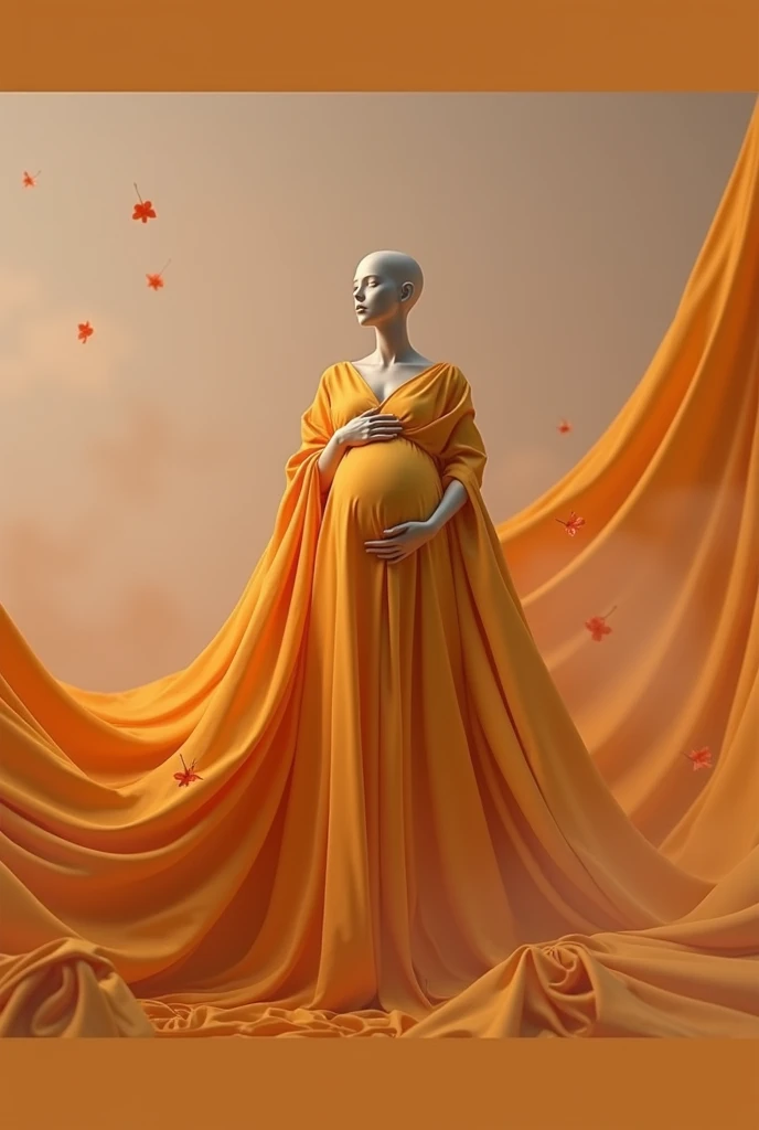 pregnant woman mannequin in red dress with flowing fabric in studio photo, digital art by Gabriel Ba, shutterstock contest winner, art photography, thick dust and red tones, maternal photography 4 k, draped in flowing fabric, draped with red hybiscus, award winning studio photo, flowing gown, grayscale phtoto with red dress, grayscale photo with red dress