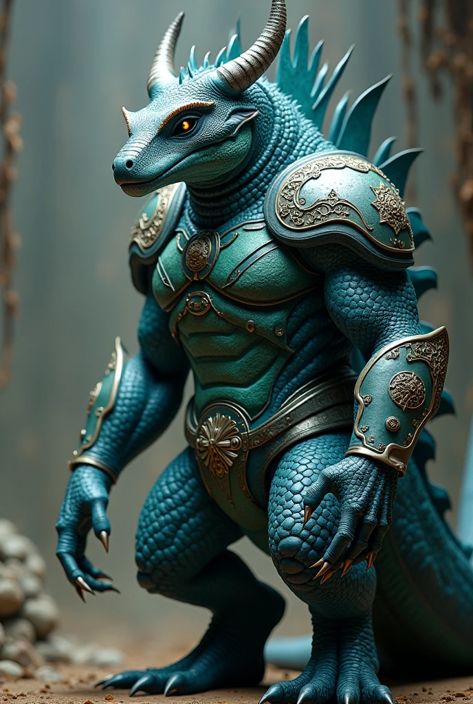 barbarian blue lizard man with a bow