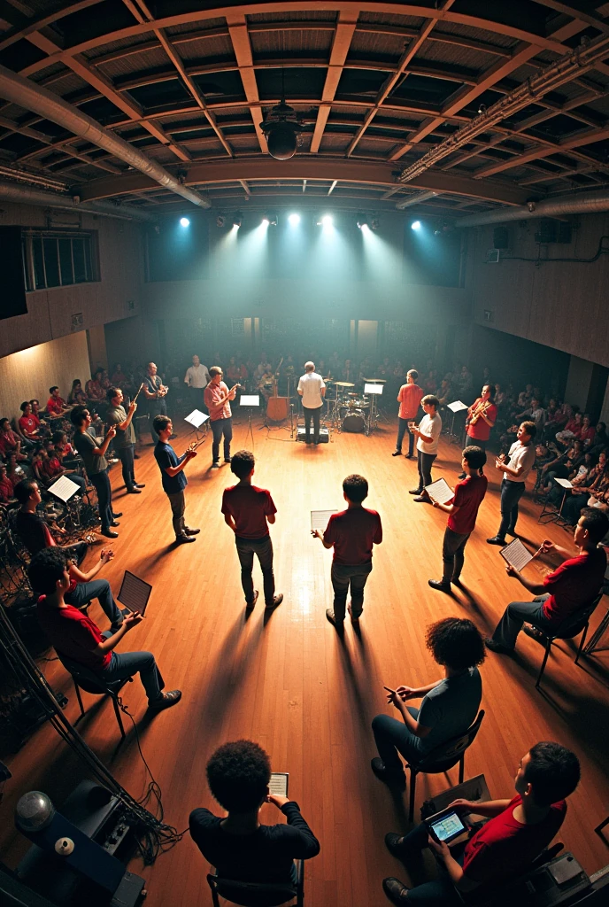A panoramic view of a rehearsal room