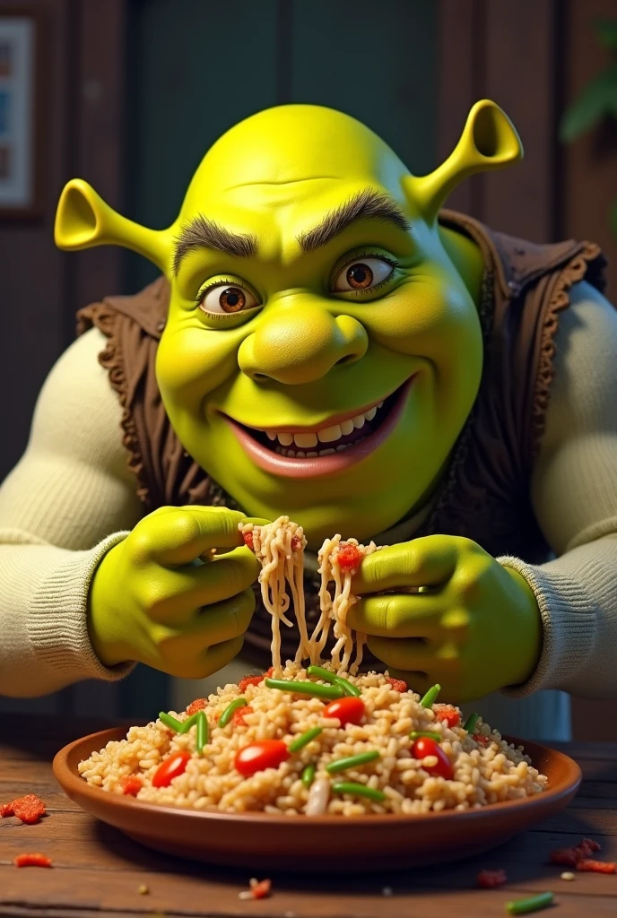 Shrek eating chaufa