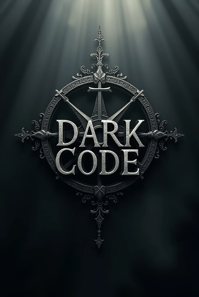 Create an image ,of a gothic logo that says Dark Code with an upside down cross and a pentagram in the middle