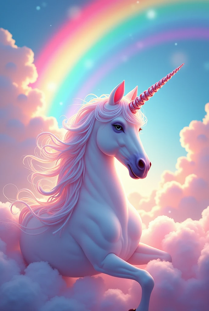 unicorn, colorful rainbows in the colorful sky