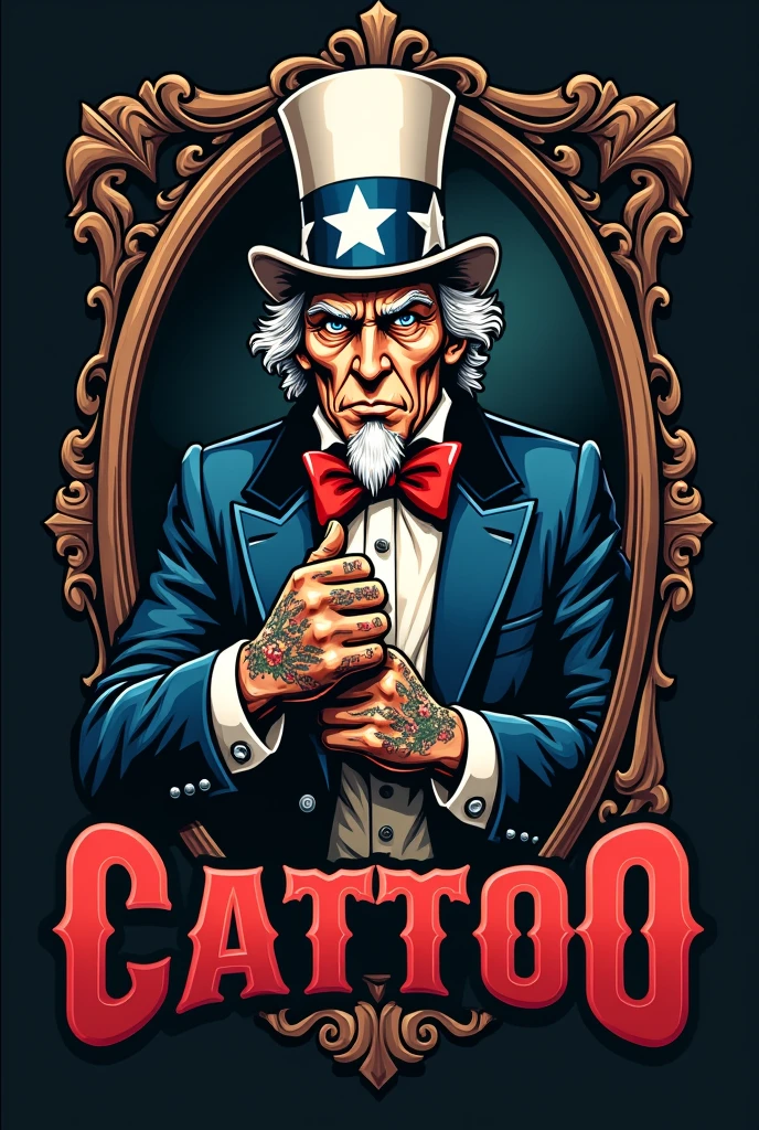 Create a logo called "Tio Sam"
The idea is to show Uncle Sam with part of his body tattooed as if he were a professional tattoo artist coming out of a mirror and below the image the name of the company.. Remember I want a logo for a professional tattoo studio.