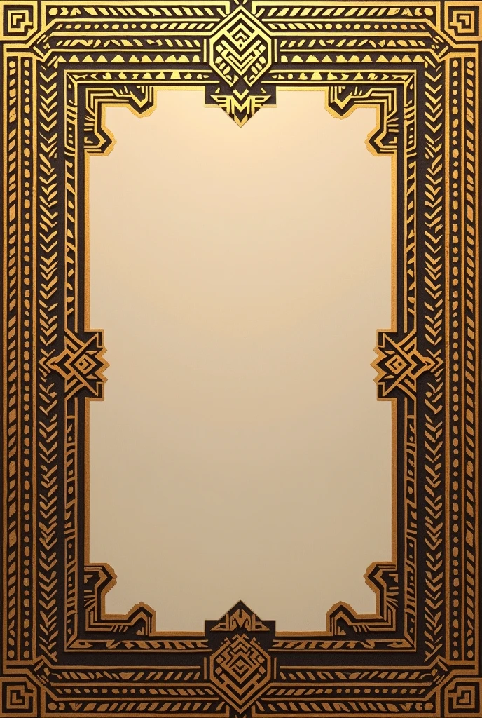 Internal design for a gourmet restaurant menu with pre-Hispanic aesthetics in Colombia where the frame is made from indigenous geometry and its main colors are gold and brown