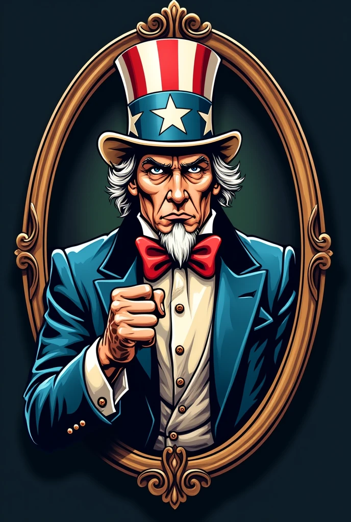 Create a logo called "Tio Sam"
The idea is to show Uncle Sam with a tattooed body part as if he were a professional tattoo artist coming out of a mirror.. Remember I want a logo for a professional tattoo studio.