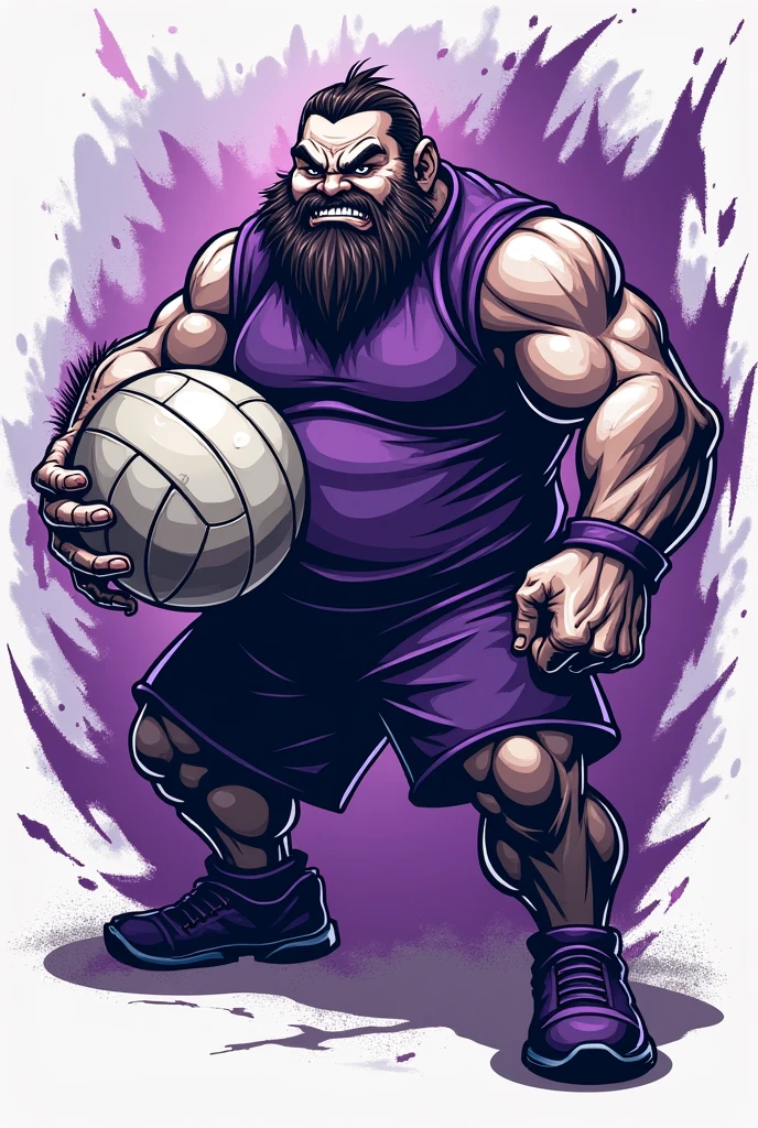 Create a logo that puts morale and fear into your opponents, for my volleyball team using the colors purple and white, make a dwarf with a volleyball in the logo