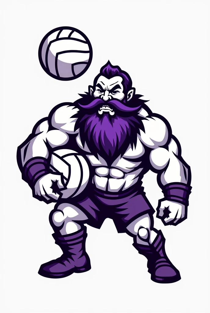 Create a morale boosting logo for my volleyball team using the colors purple and white, make a dwarf with a volleyball in the logo