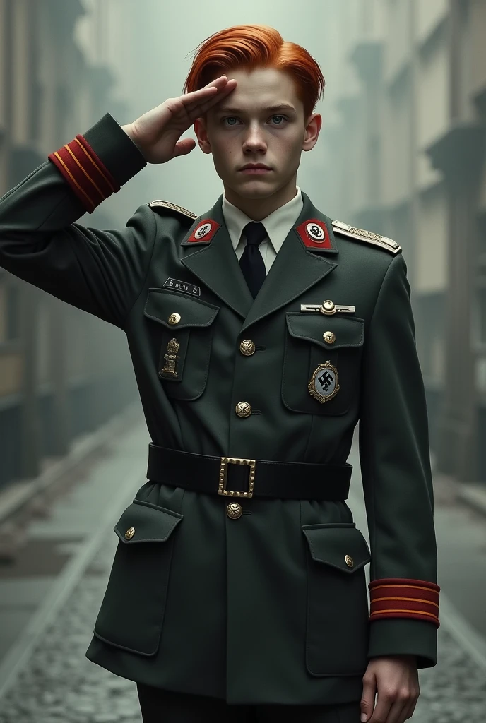 Homem Red-Haired de 15 anos, Red-Haired, saluting Hitler