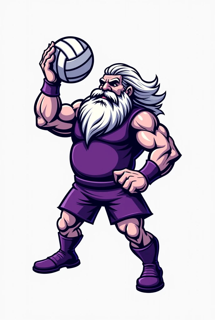 Create a morale boosting logo for my volleyball team using the colors purple and white, make a dwarf with a volleyball in the logo