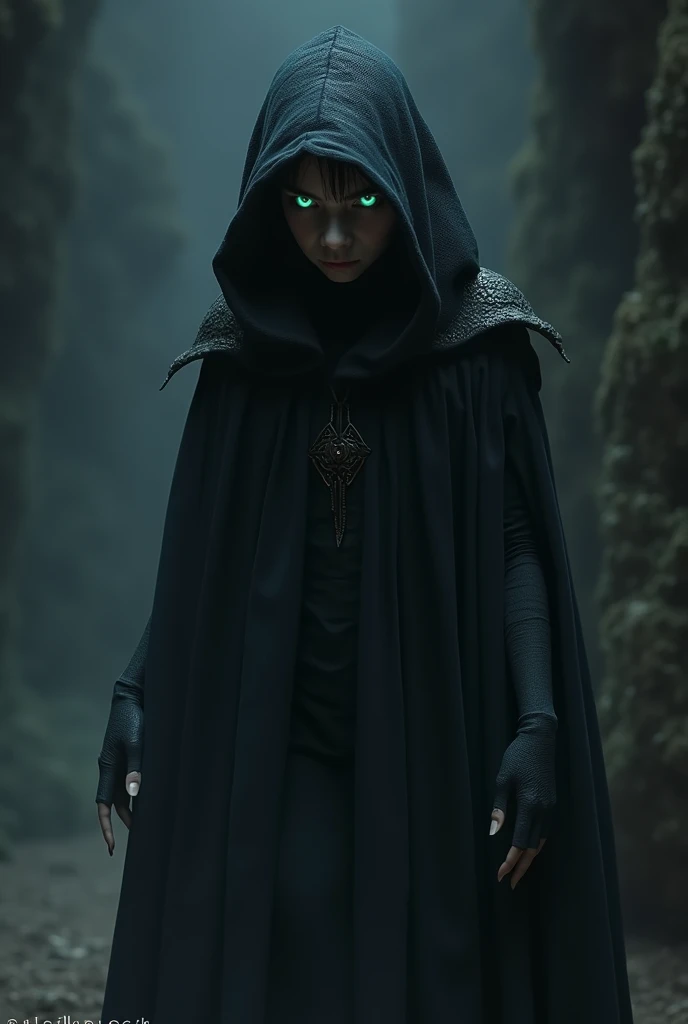 mythical creature, elfo, from the shadows, furtive, adolescent, average height, in black, human traits, archerqueen