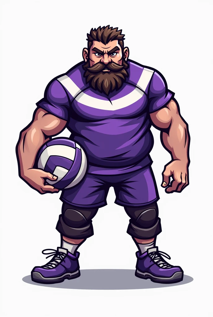 Create a morale boosting logo for my volleyball team using the colors purple and white, make a dwarf from the waist up with a volleyball in the logo