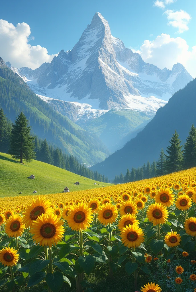 sunflowers on top of fields alpes mountain