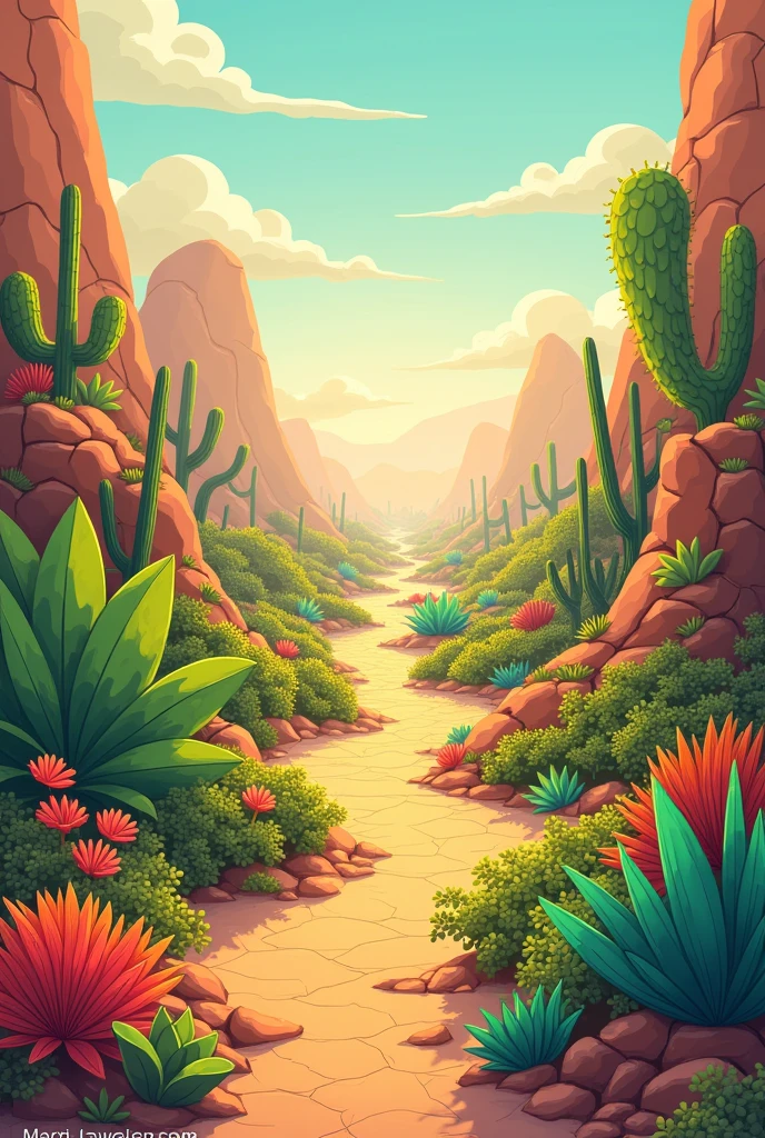 Cartoon greenery into desert