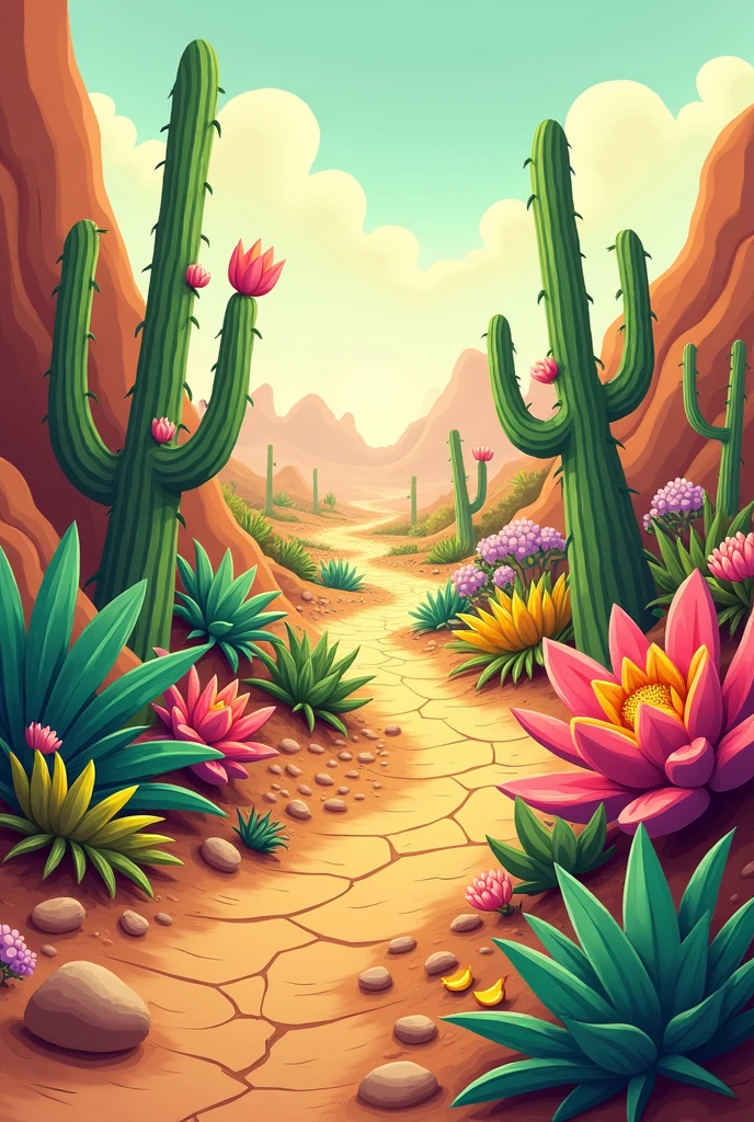 Cartoon greenery into desert