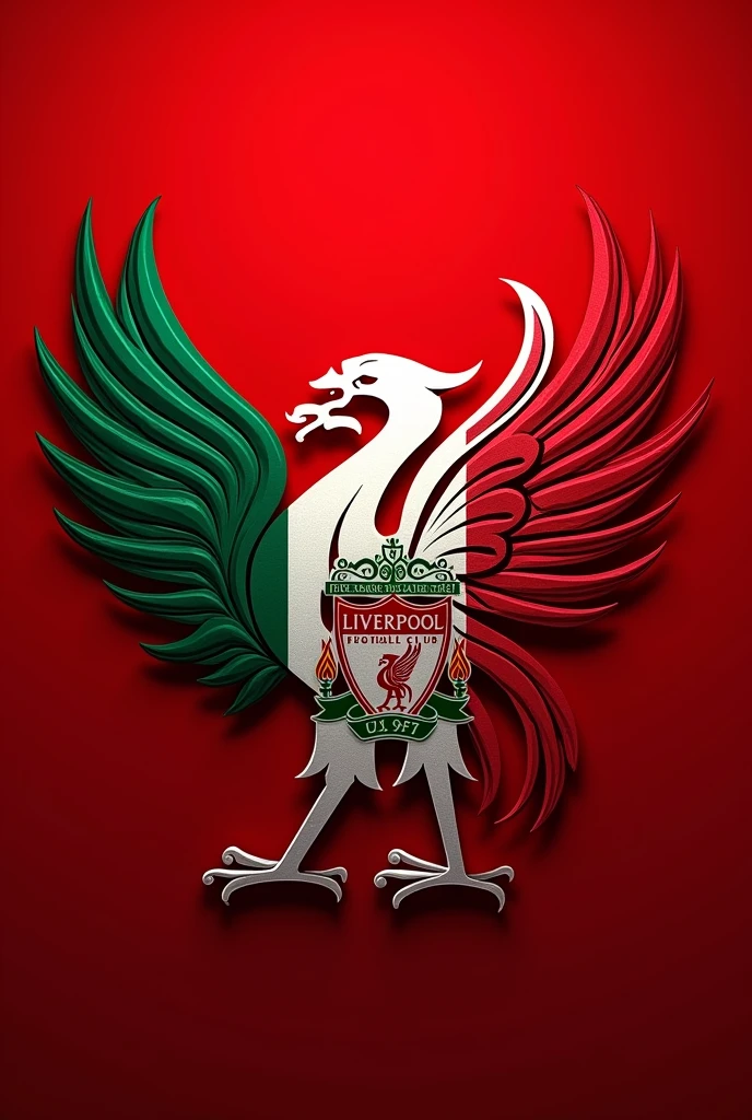 Liverpool FC logo with a red background and the Mexican flag