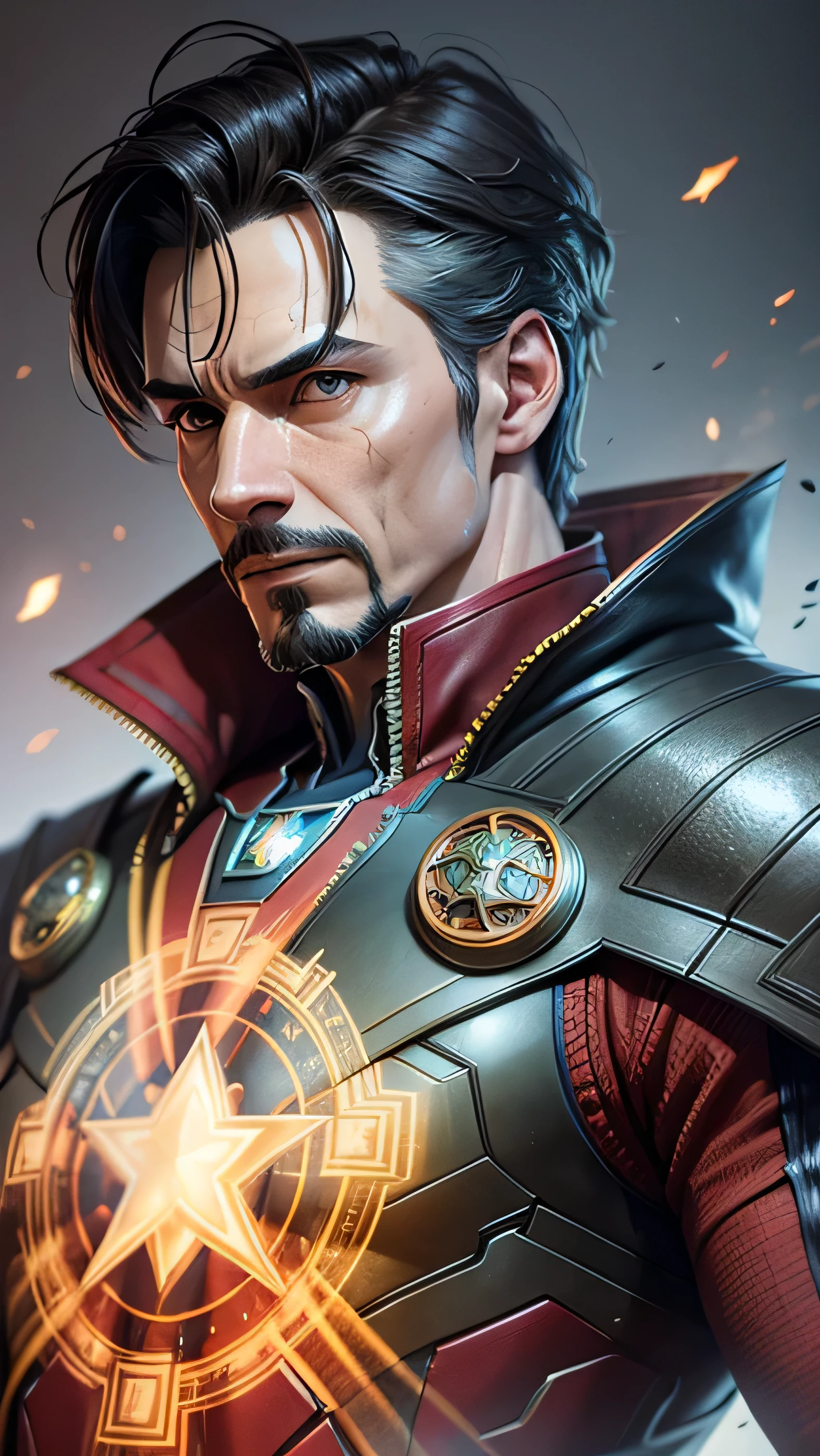 Doctor strange mixed with Iron-man, Hyperrealistic, correct anatomy, very highly detailed, DSLR, Bust, 4k