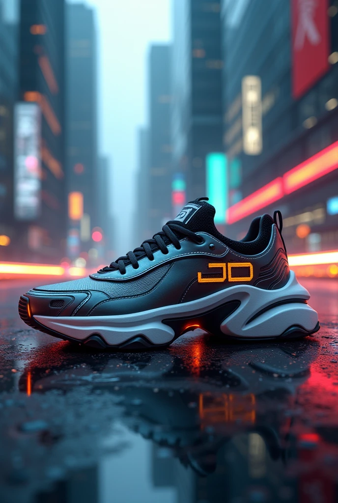 Create a futuristic sneaker model and put the initials jd on it