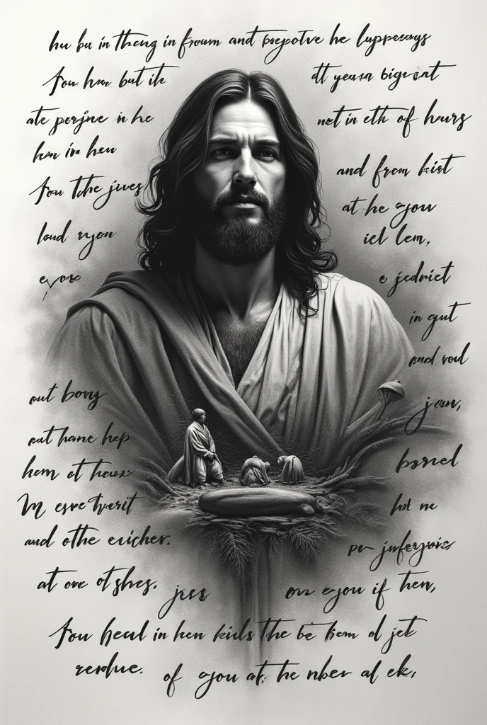 Bible verses in graphite writing with a drawing of the disciple or place of passage.