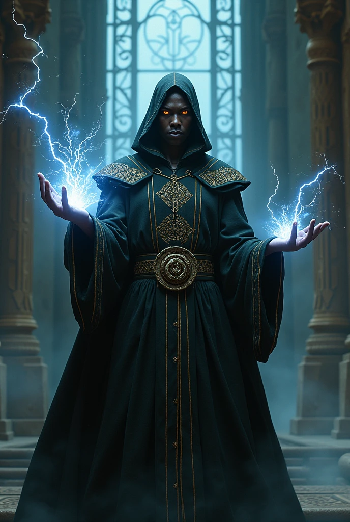 Priest with black skin tone with electrical powers