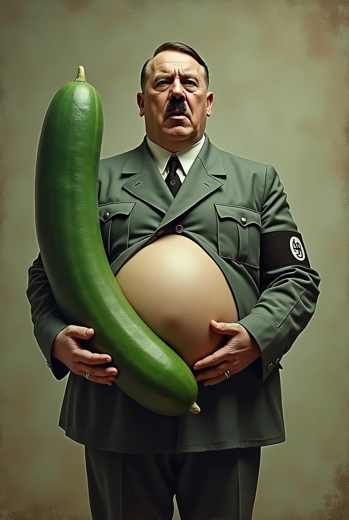 Hitler pregnant and holding a cucumber 
