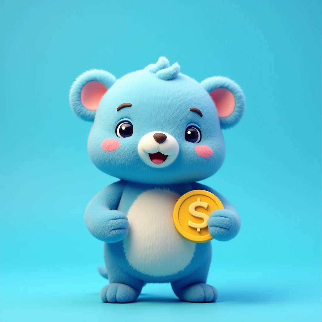 blue cute bear , ton coin , plain blue background , bear ceo