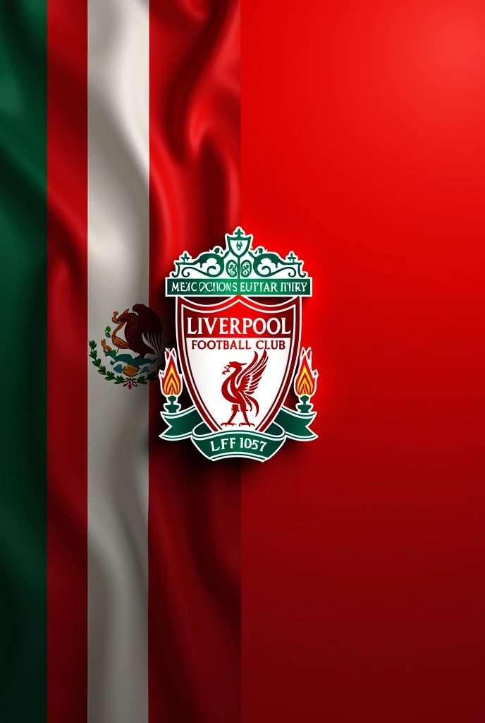 Liverpool FC logo red background and half the Mexican flag