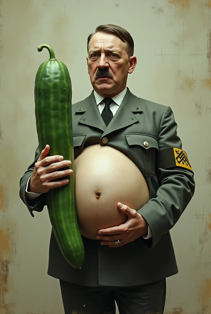 Hitler pregnant and holding a cucumber 