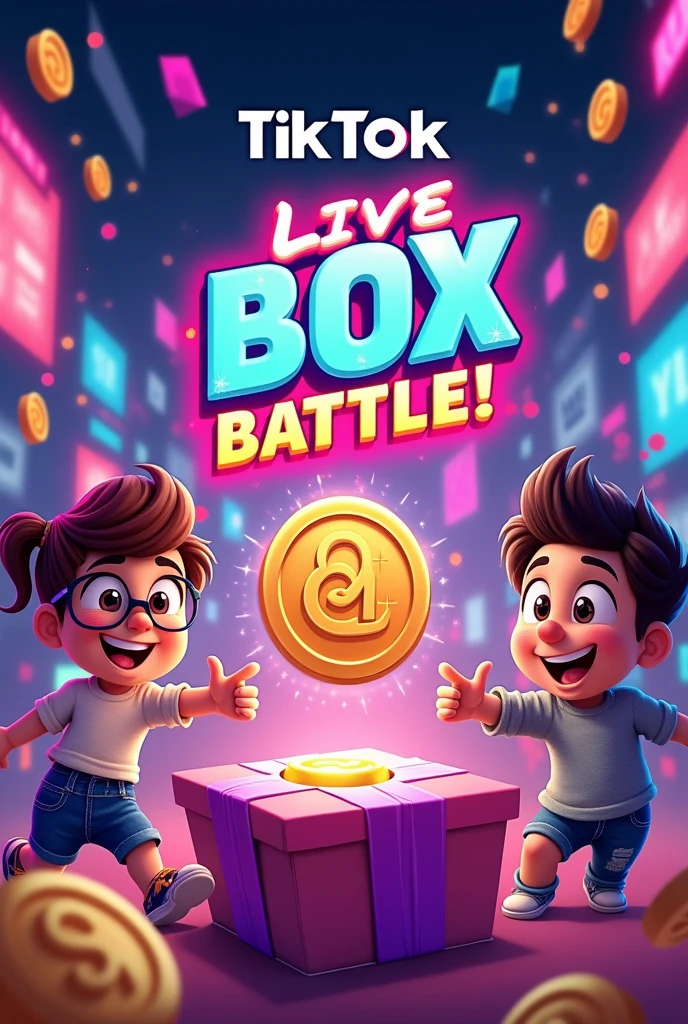 Create a poster for TikTok live box battle using this text
Include highest coins win.Come to join & fun.