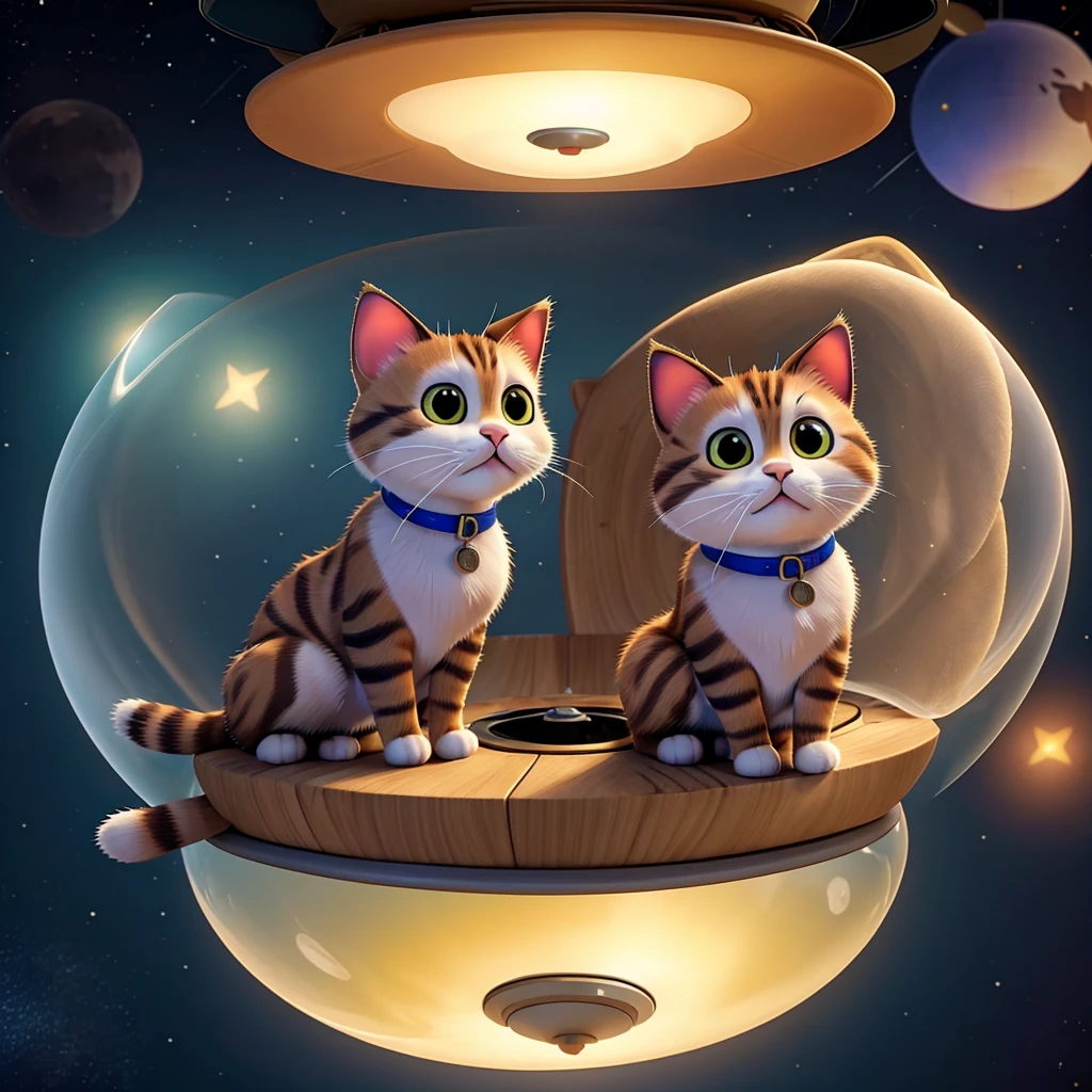 Cat in a flying saucer hunting stars 