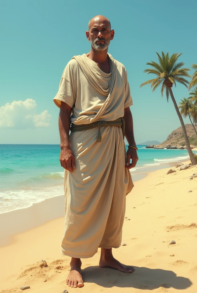 55 year old bald arab man on the beach