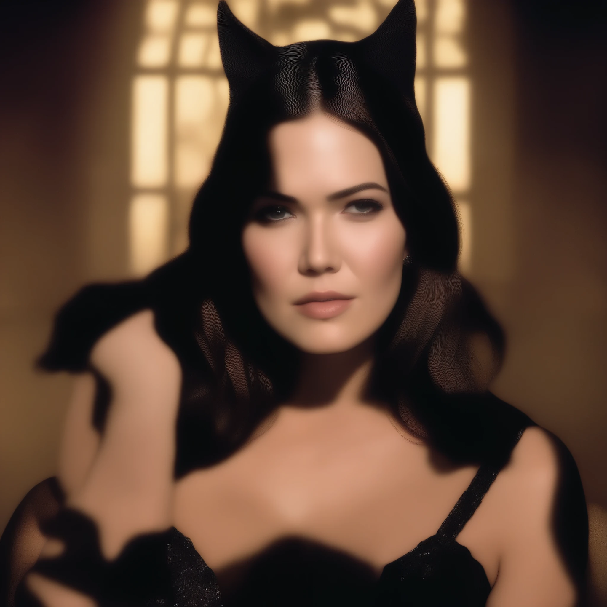 (masterpiece, best quality:1.2), 1girl, solo Mandy Moore as Catwoman in lingerie