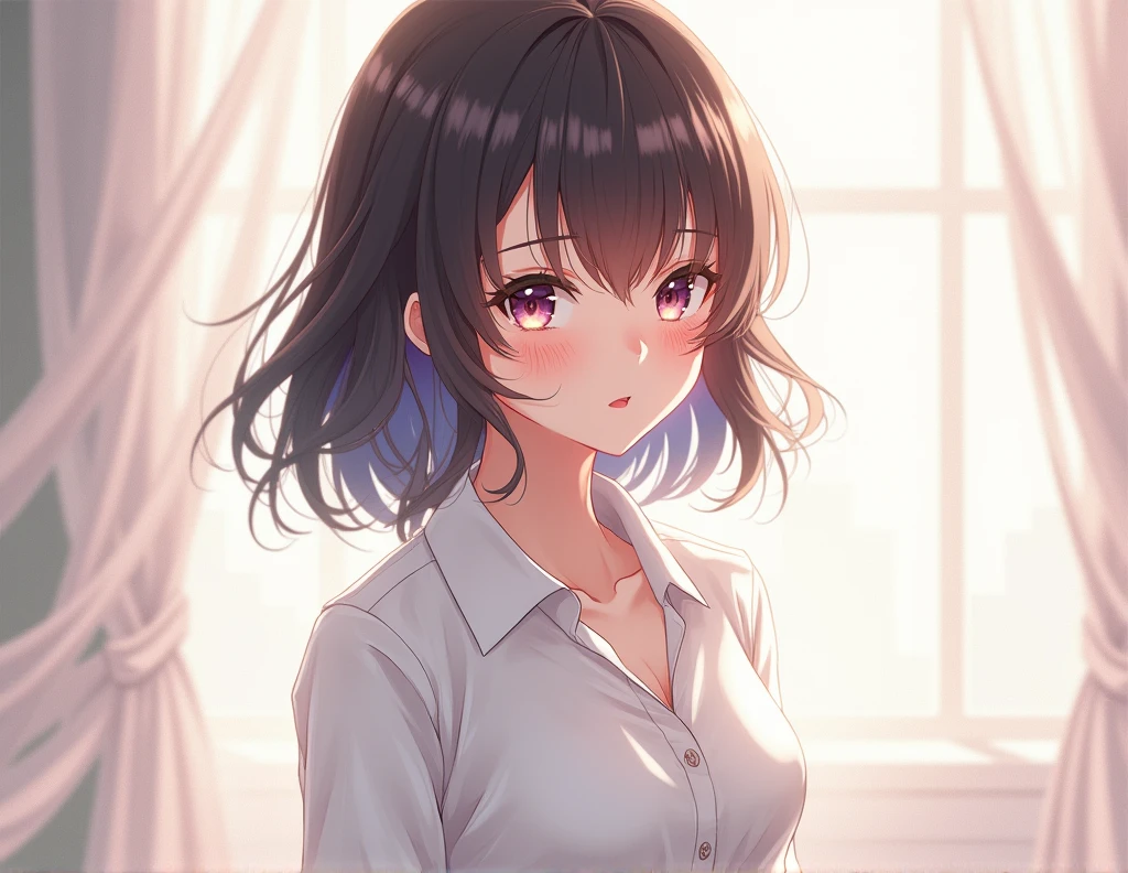 ANIME FEMALE, WHITHE SHIRT, MEDIUM BOOBS