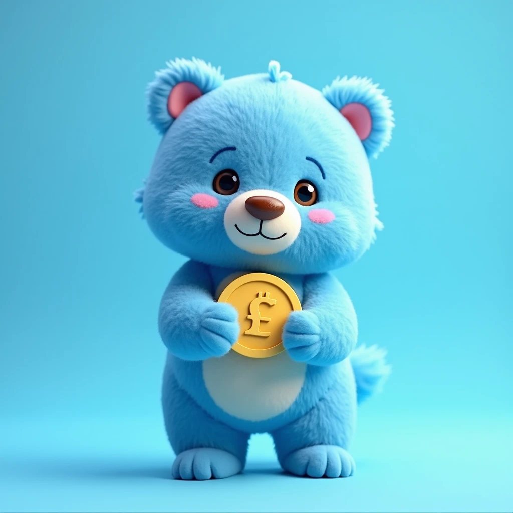 blue cute bear , ton coin  , plain blue background , bear ceo  
