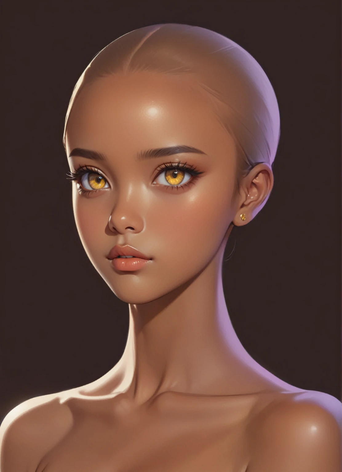 beautiful illustration, ultra-detailed, masterpiece, brown skin girl, yellow eyes,