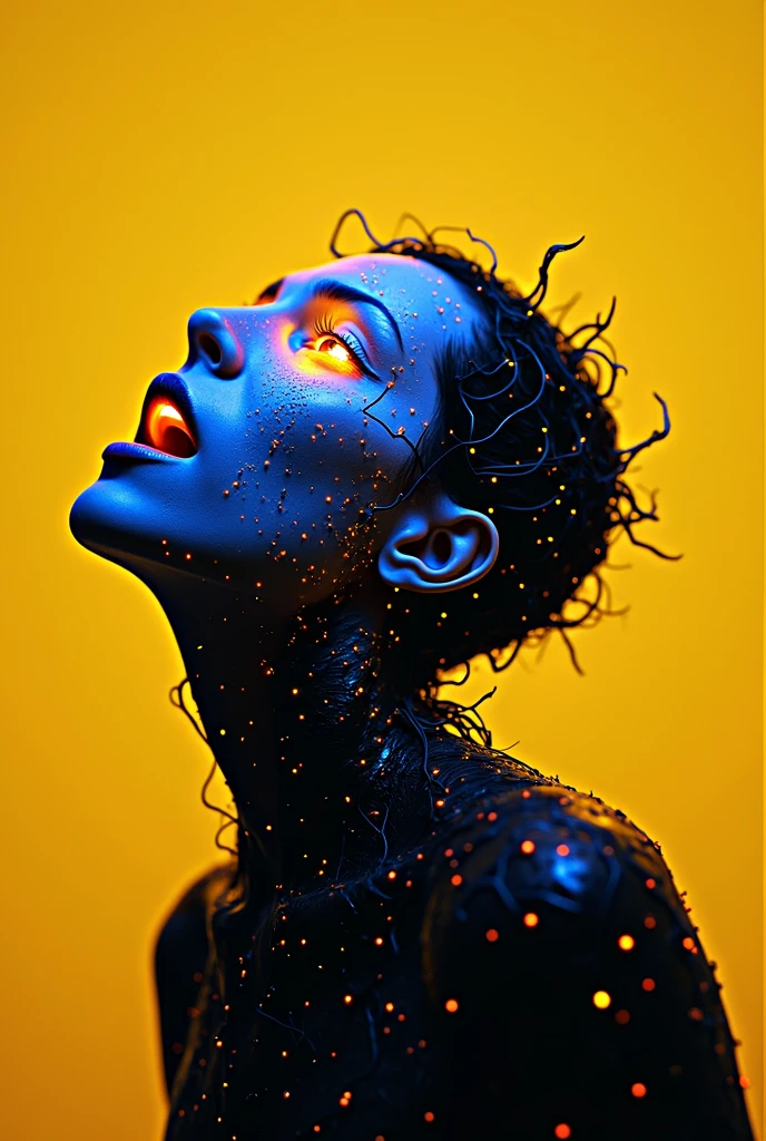 a close up of a person with a glowing face and body, glowing red veins, fractal veins. cyborg, red glowing veins, glowing veins, bright glowing veins, human glowing, tomasz alen kopera and cgsociety, melted cyborg, inspired by Mike Winkelmann, woman made of black flames, digital art 4k unsettling, detailed glowing head
