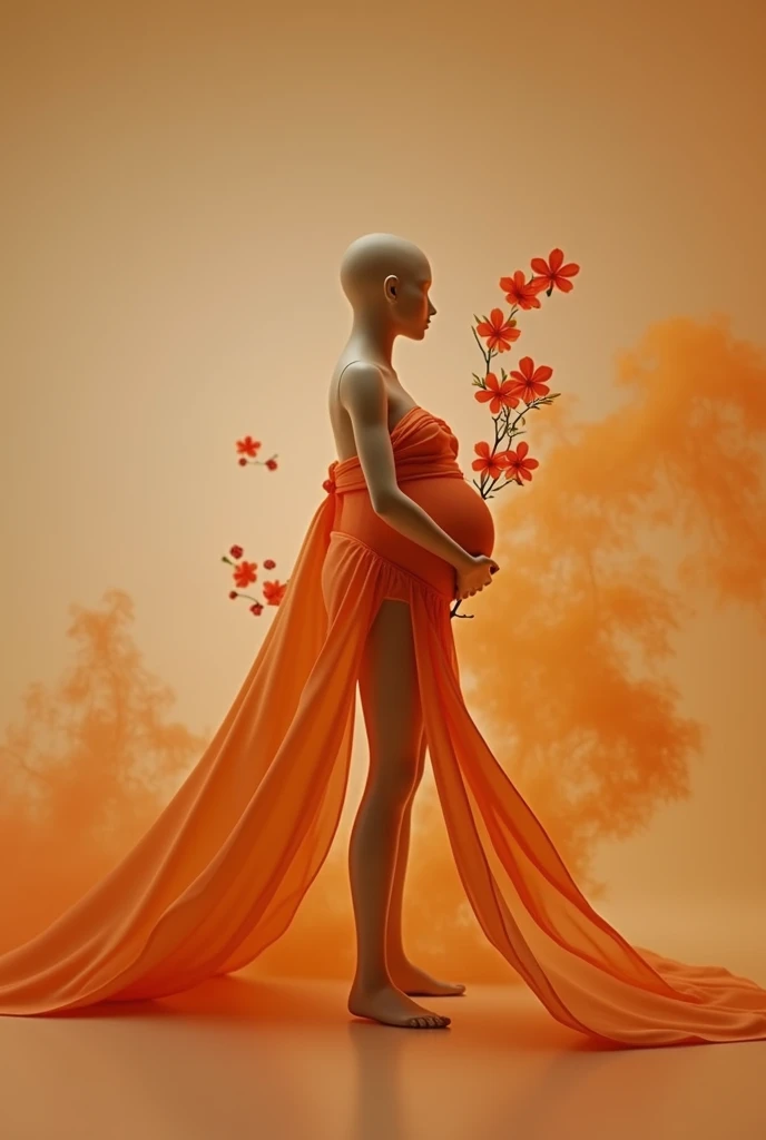 pregnant woman mannequin in red dress with flowing fabric in studio photo, digital art by Gabriel Ba, shutterstock contest winner, art photography, thick dust and red tones, maternal photography 4 k, draped in flowing fabric, draped with red hybiscus, award winning studio photo, flowing gown, grayscale phtoto with red dress, grayscale photo with red dress