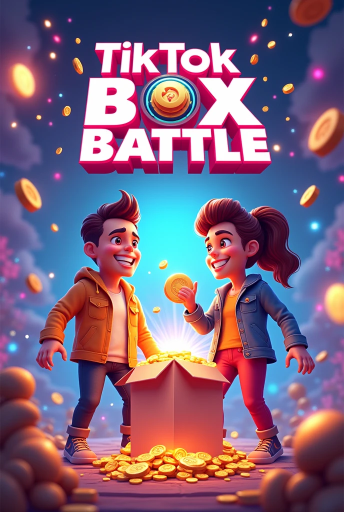 Create a poster for TikTok live box battle using this text
Include highest coins win Come to join & fun.