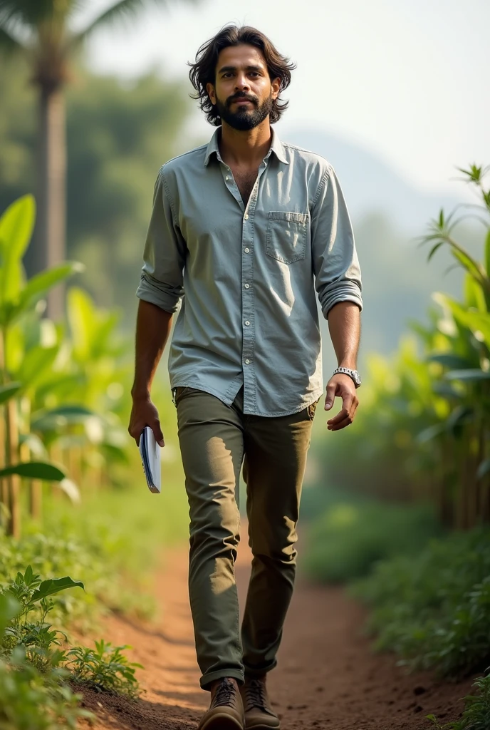A tall young white man, Brazilian with beard, rural consultant at Sebrae, medium hair