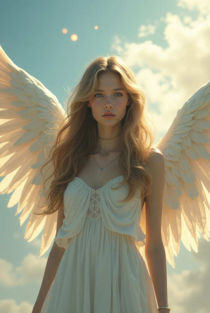 Make me a cool wallpaper for my phone with a beautiful girl with wings 2310x1080