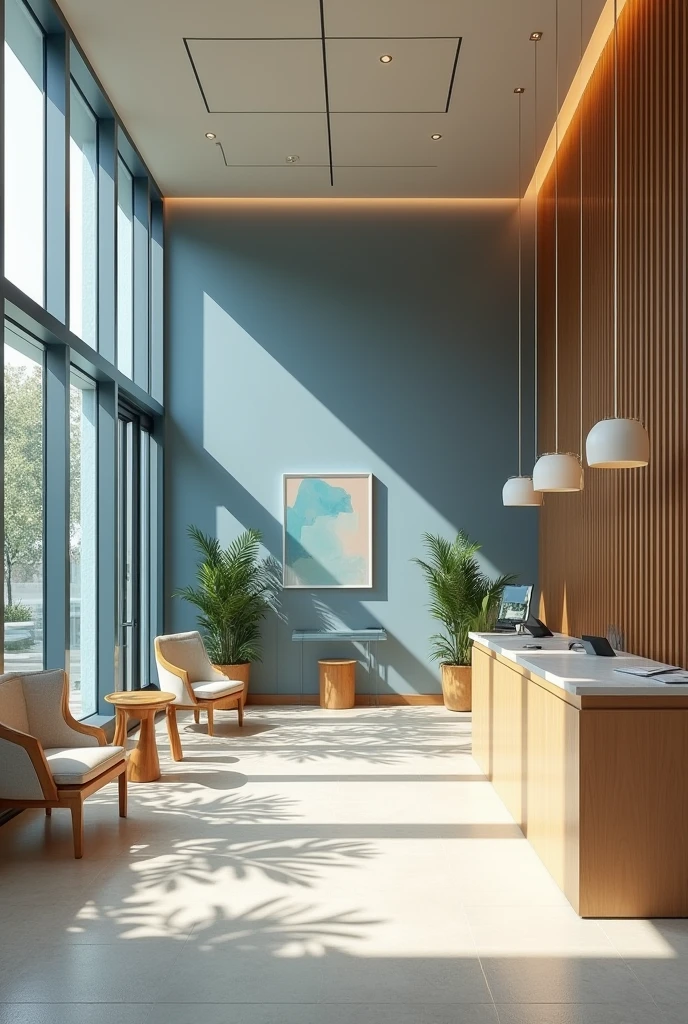Create a business with blue and beige walls