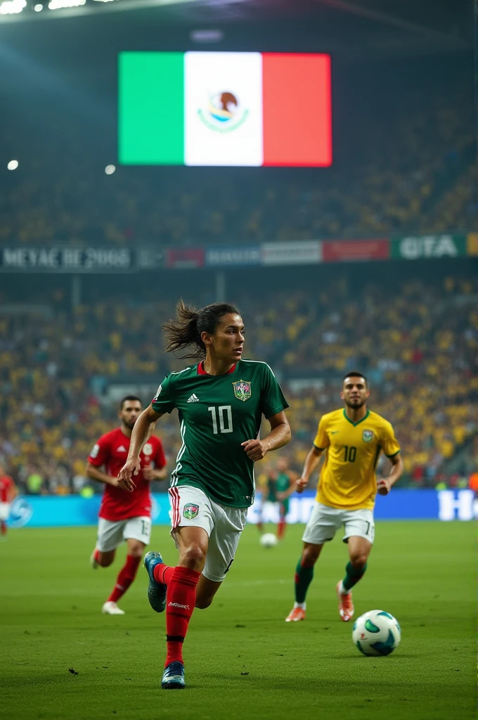 Football match where the scoreboard appears, Mexico beat Brazil 7-0