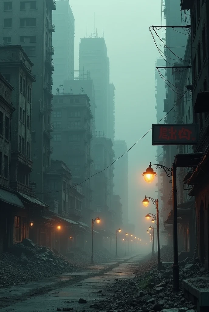 une ville animée avec beaucoup de bâtiments et un lampadaire, Ville apocalyptique, Ville apocalyptique backround, Ville détruite in the background, paysage de la ville de l'apocalypse, Ville détruite, post - Ville apocalyptique, post Ville apocalyptique, fond apocalyptique, paysage urbain en ruine, ominous fond apocalyptique, une ville apocalyptique, scène apocalyptique, in a post Ville apocalyptique, ville future apocalyptique