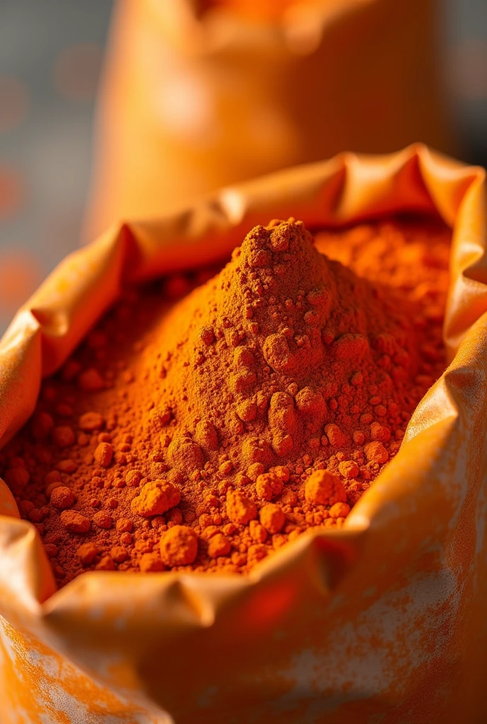 Packaging of orange pigment powder in valve bags 